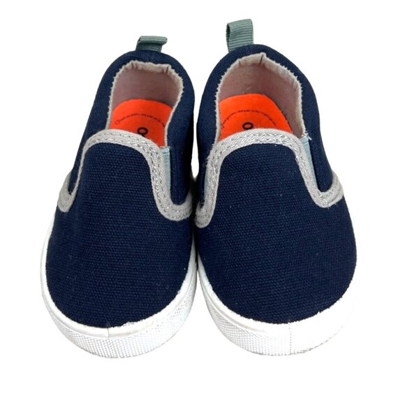 OshKosh B'gosh Toddler Boys Sz 4 Austin Slip On Loafers Navy Blue Gray Trim EUC - Picture 1 of 9